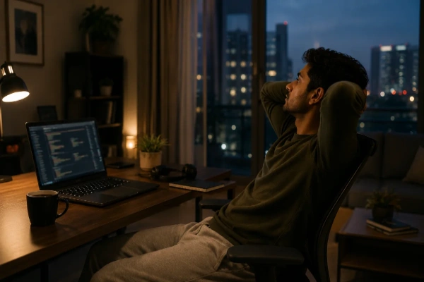 Person working alone on a laptop late at night