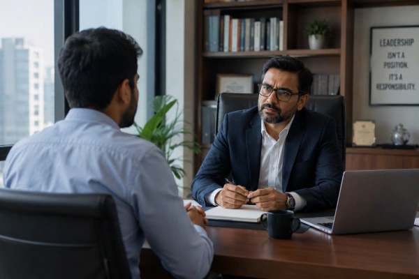 Professional at a desk reviewing a promotion letter